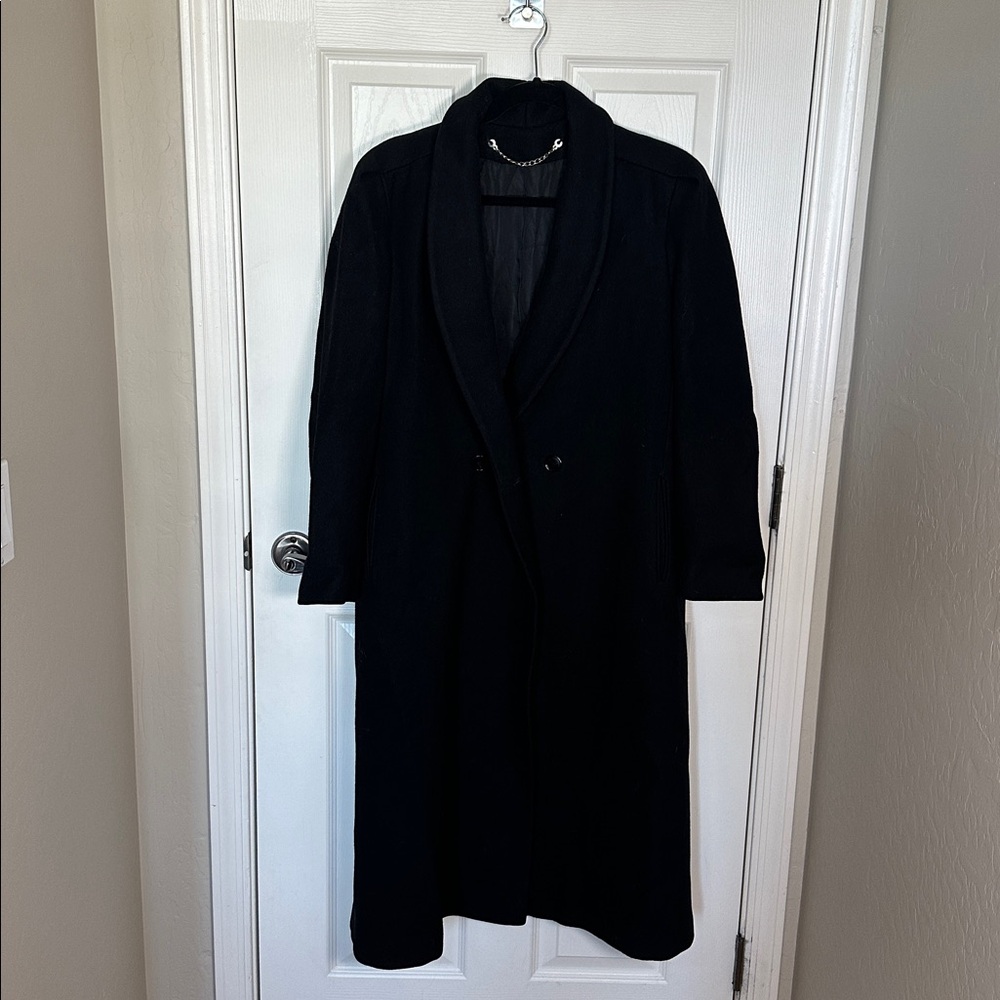 Elegant Central Park Long Wool Black Women's Coat